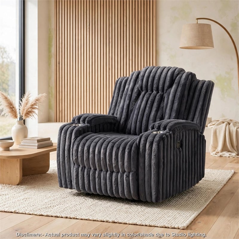 Phil Tab-Pull Recliner Chair with Cup Holders- Dark Gray Corduroy