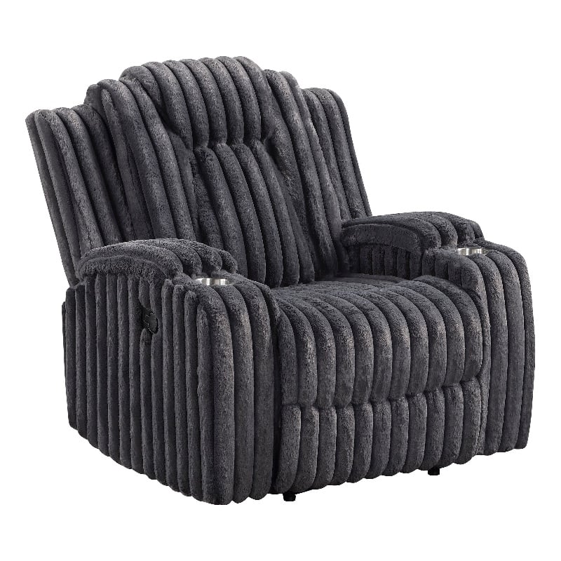 Phil Tab-Pull Recliner Chair with Cup Holders- Dark Gray Corduroy
