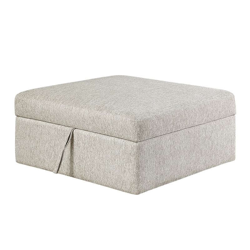 Inaya Storage Ottoman with Casters- Brown Wood-Sage Sand Microfiber-41 Inch