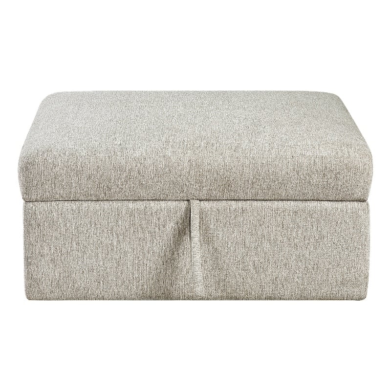 Inaya Storage Ottoman with Casters- Brown Wood-Sage Sand Microfiber-41 Inch