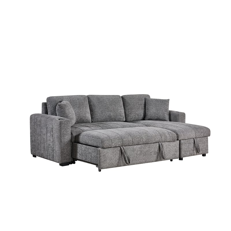 Sery Sleeper Sectional- Storage Chaise- 2 Accent Pillows- Gray Boucle