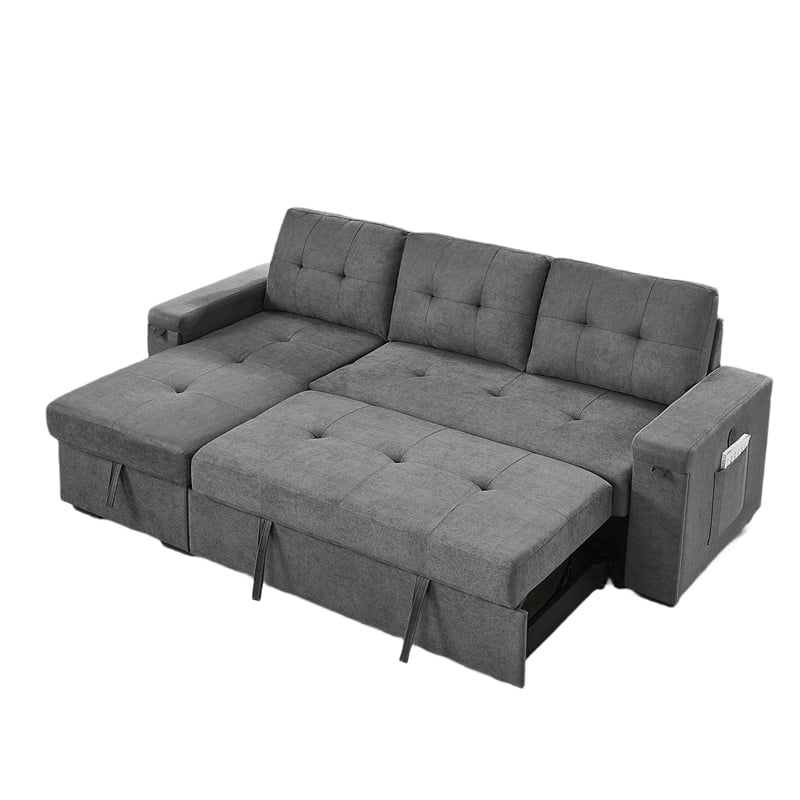 Oby Sleeper Sectional with Storage Chaise and USB Ports- Gray Fabric