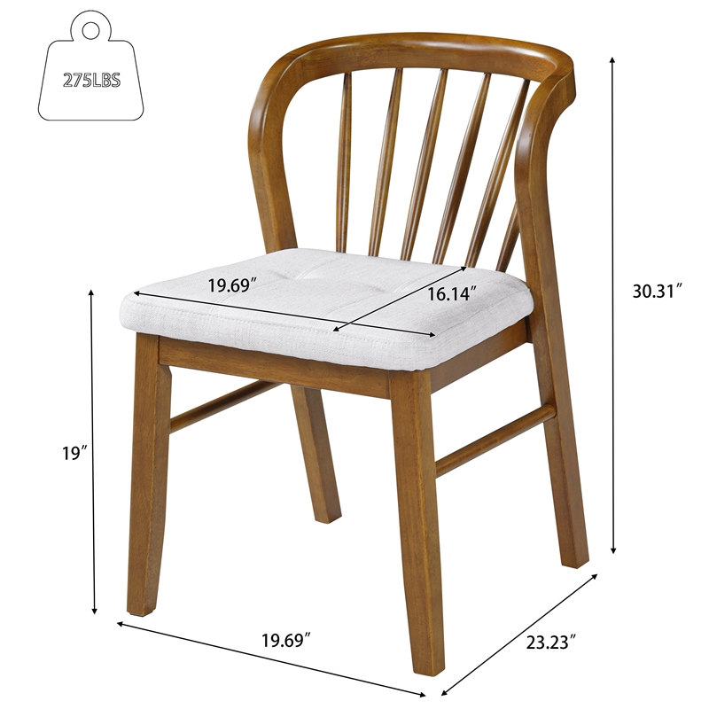 Mitch Windsor-Style Dining Chairs- Set of 2- Rubberwood- Beige Seat