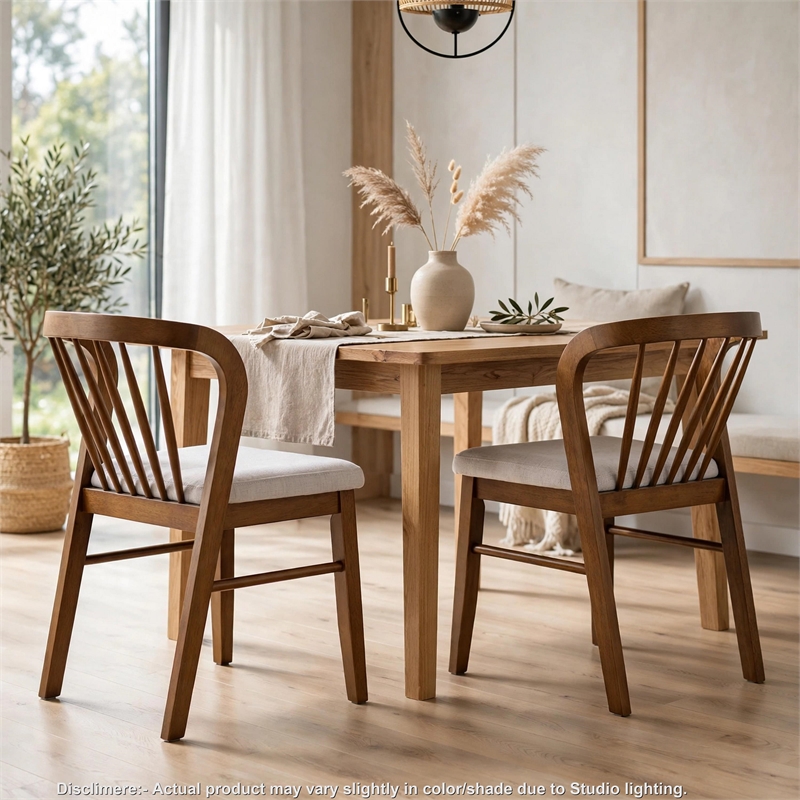 Mitch Windsor-Style Dining Chairs- Set of 2- Rubberwood- Beige Seat