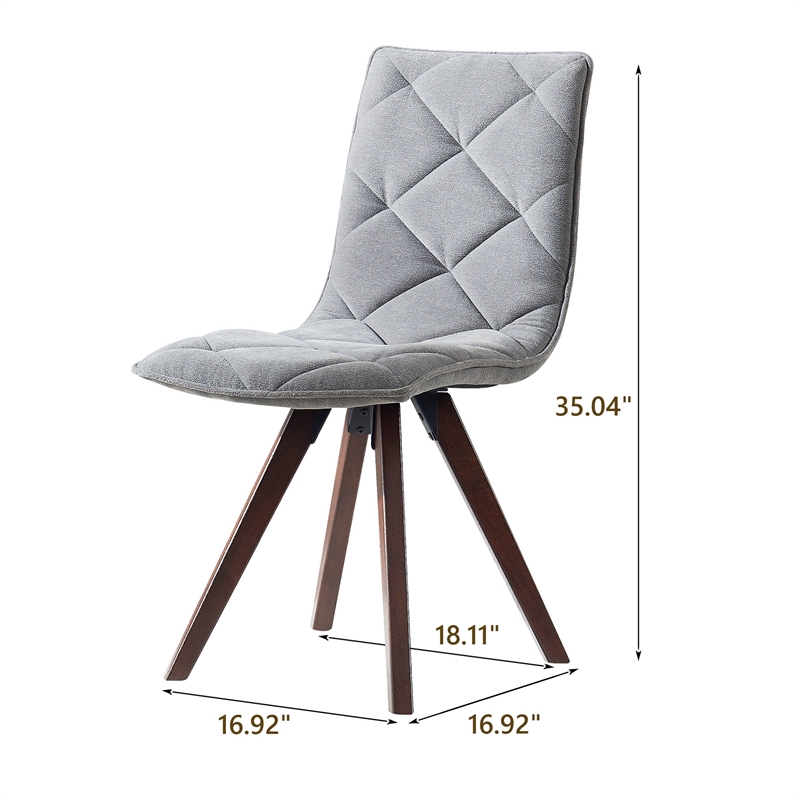 Kayra Dining Chairs with Solid Wood Legs- Set of 2- Gray Fabric