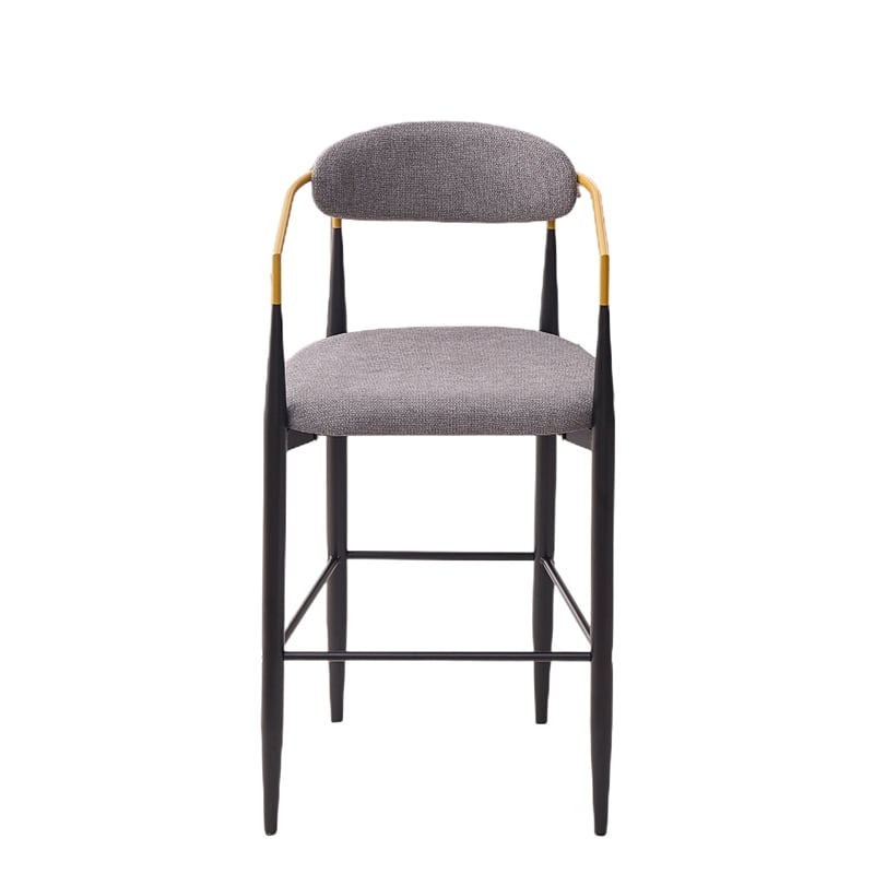 Avime Modern Barstool Chair- Set of 2- Gold Metal Armrests- Gray Fabric