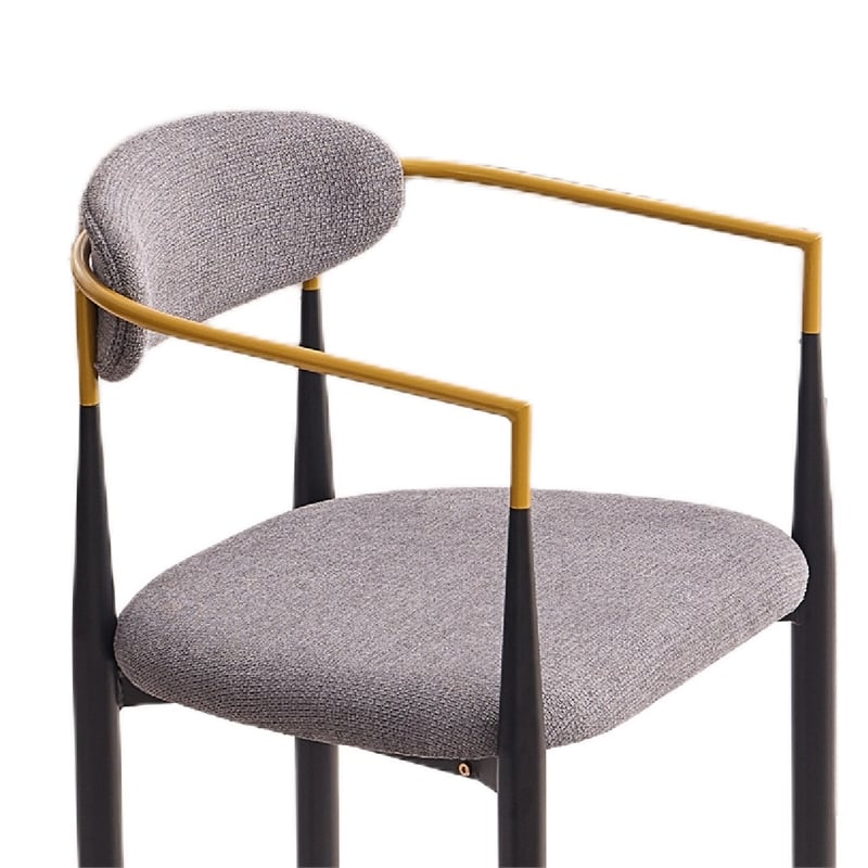 Avime Modern Barstool Chair- Set of 2- Gold Metal Armrests- Gray Fabric