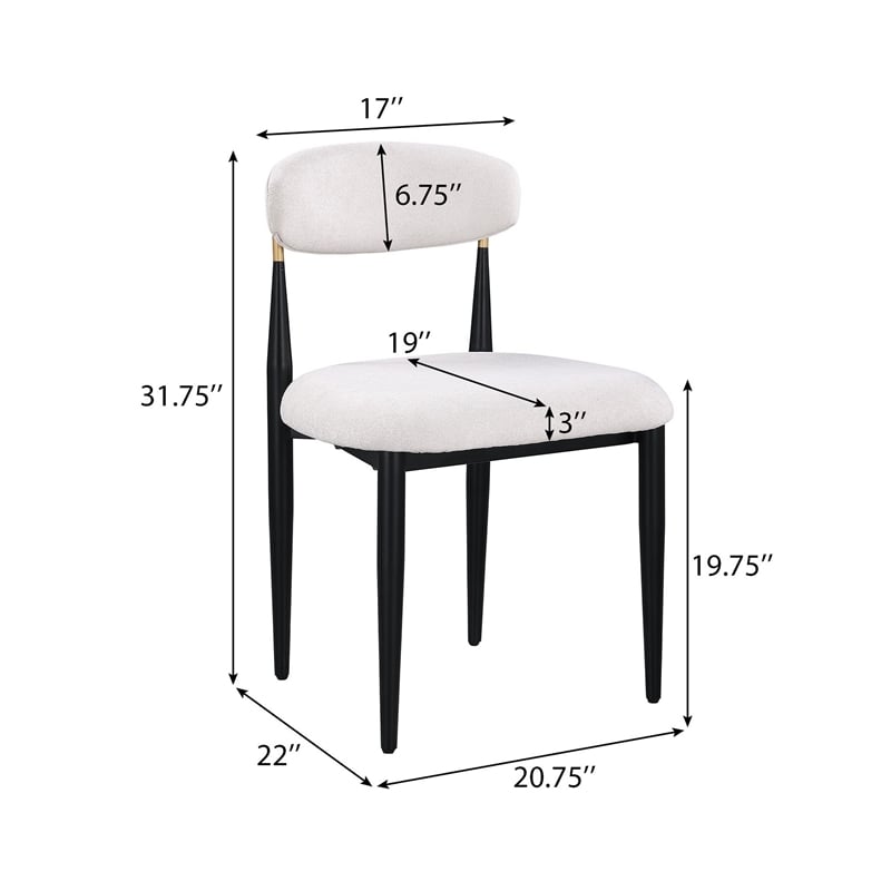 Claire Dining Chairs- Set of 2- Curve Back- Metal Legs- Beige Chenille