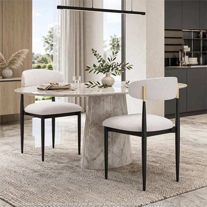 Claire Dining Chairs- Set of 2- Curve Back- Metal Legs- Beige Chenille