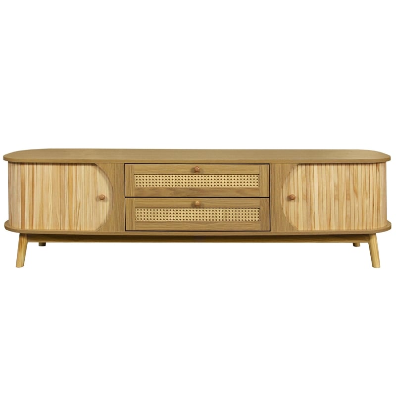 Vayu TV Media Cabinet- 2 Sliding Doors- 2 Drawers- Natural Brown 67 Inch