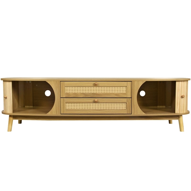Vayu TV Media Cabinet- 2 Sliding Doors- 2 Drawers- Natural Brown 67 Inch