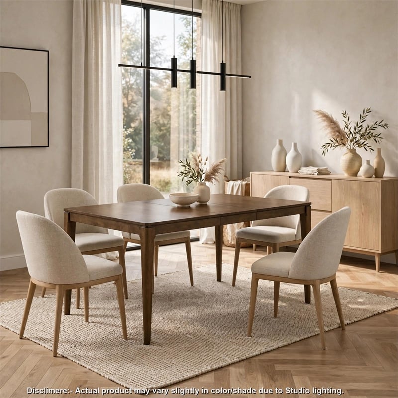 Andre Dining Table with Self-Storing Extension Leaf- Brown Wood- 63-91 Inch