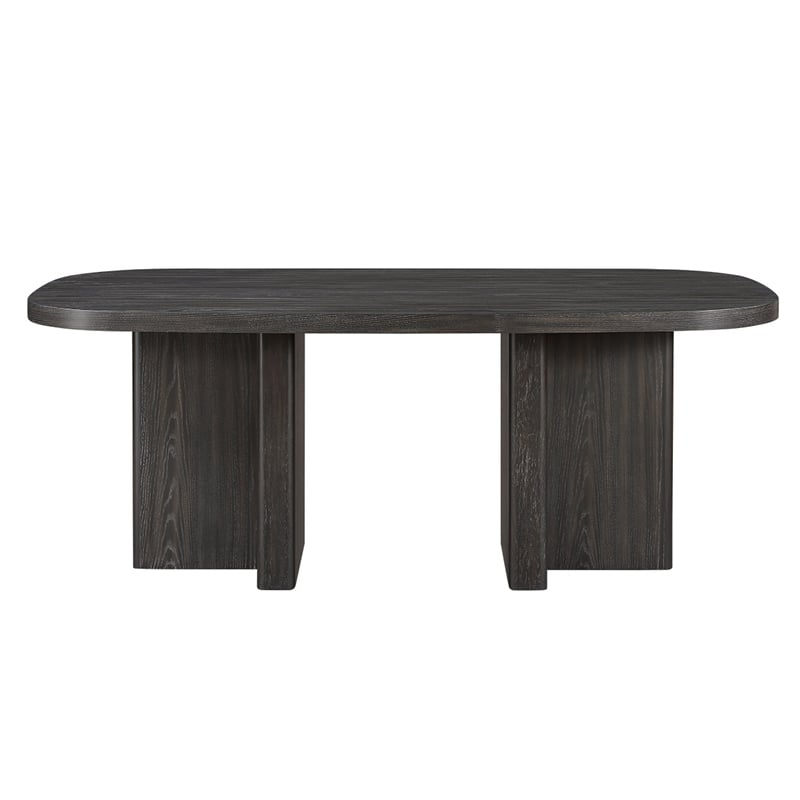 Bendy Modern Oval Dining Table- Dual Pedestal Base- Dark Brown- 82 Inch