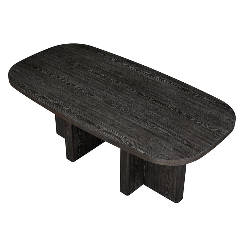 Bendy Modern Oval Dining Table- Dual Pedestal Base- Dark Brown- 82 Inch