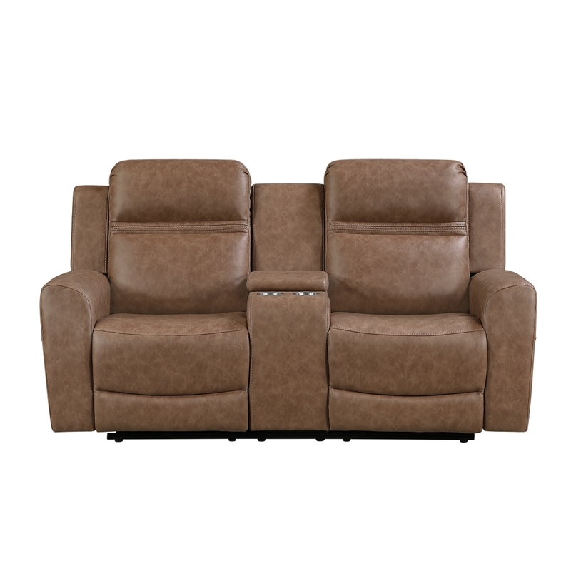 Berty Double Reclining Loveseat- Console and Cup Holders- Brown Fabric