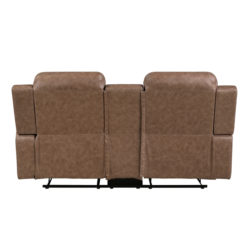 Berty Double Reclining Loveseat- Console and Cup Holders- Brown Fabric