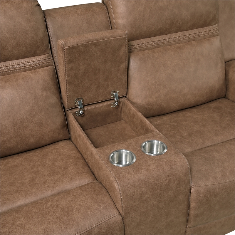 Berty Double Reclining Loveseat- Console and Cup Holders- Brown Fabric