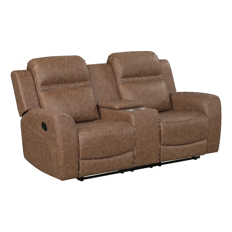 Berty Double Reclining Loveseat- Console and Cup Holders- Brown Fabric