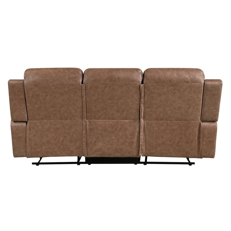 Berty Double Reclining Sofa- Tab Pull- Metal Frame- Brown Microfiber
