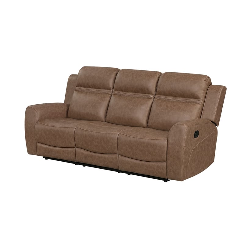 Berty Double Reclining Sofa- Tab Pull- Metal Frame- Brown Microfiber