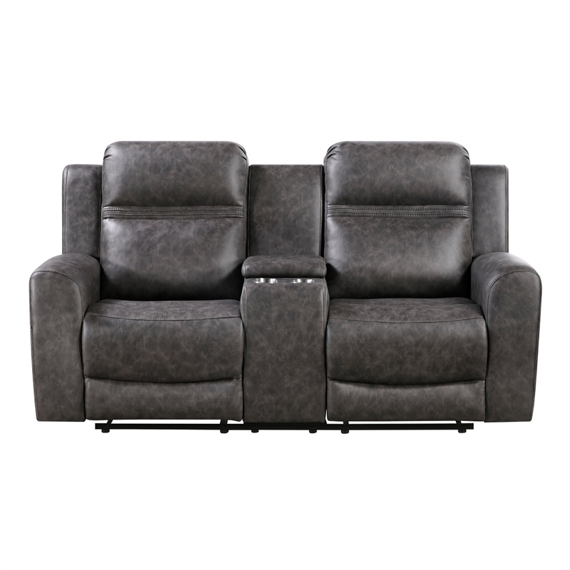 Berty Double Reclining Loveseat- Console and Cup Holders- Gray Fabric
