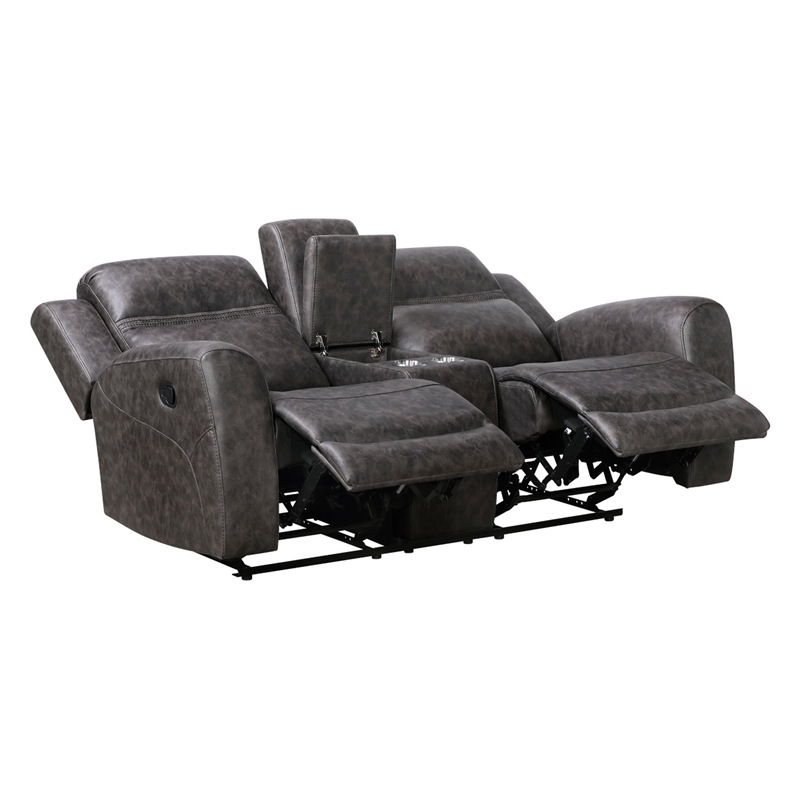 Berty Double Reclining Loveseat- Console and Cup Holders- Gray Fabric