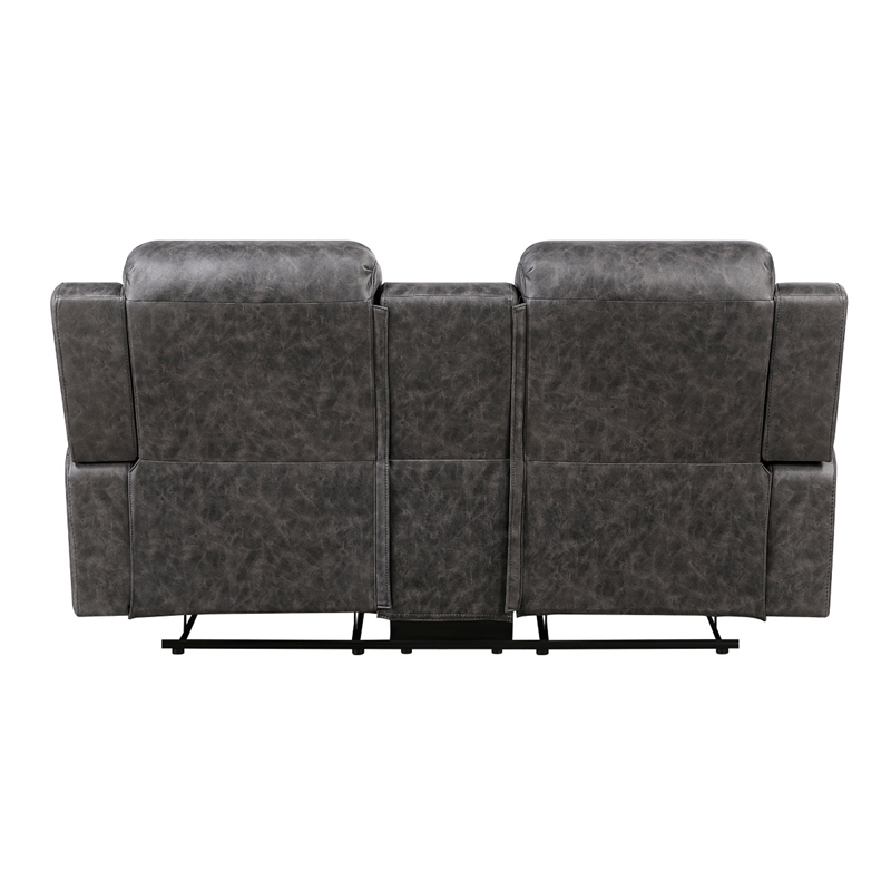 Berty Double Reclining Loveseat- Console and Cup Holders- Gray Fabric