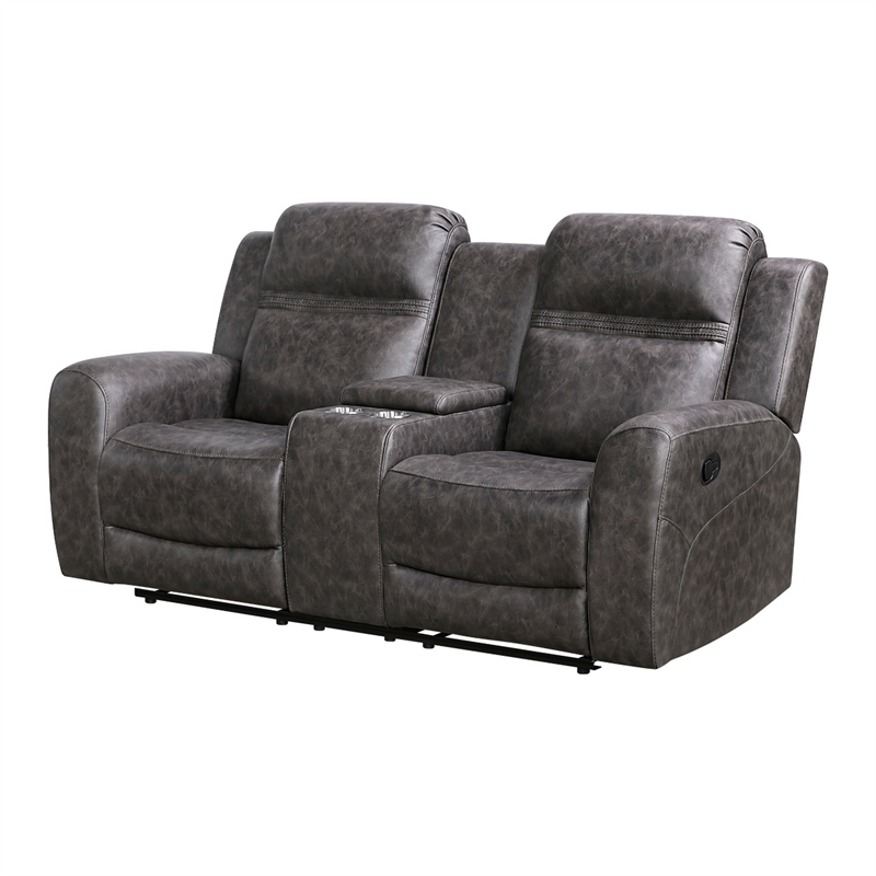 Berty Double Reclining Loveseat- Console and Cup Holders- Gray Fabric