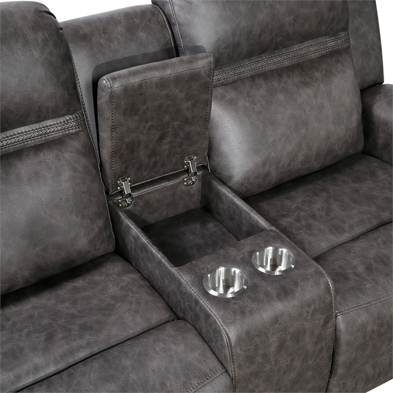 Berty Double Reclining Loveseat- Console and Cup Holders- Gray Fabric