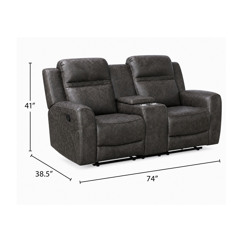 Berty Double Reclining Loveseat- Console and Cup Holders- Gray Fabric