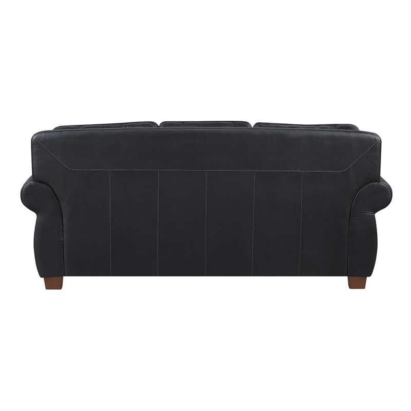 Ronny Sofa- Nailhead Trim- Brown Wood Feet- Black Genuine Leather