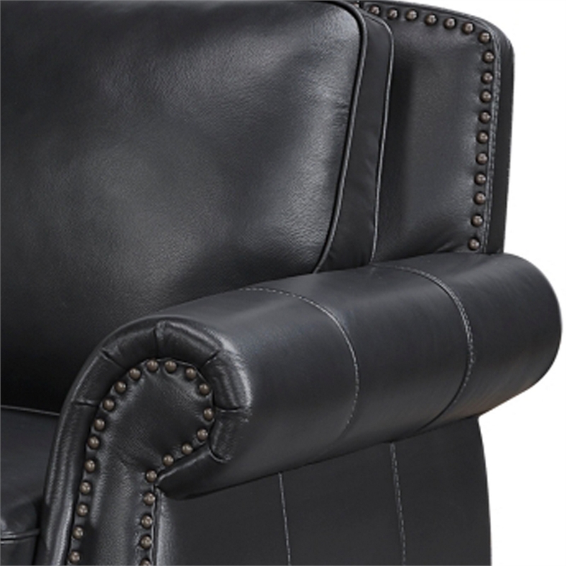 Ronny Sofa- Nailhead Trim- Brown Wood Feet- Black Genuine Leather