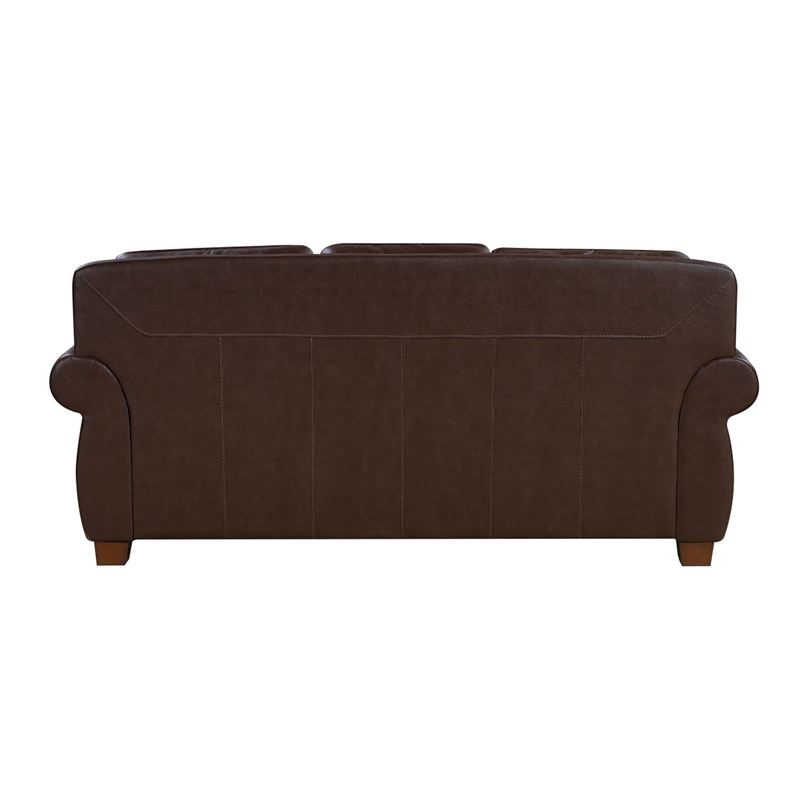 Ronny Sofa- Nailhead Trim- Rolled Arms- Brown Wood Feet- Brown Leather