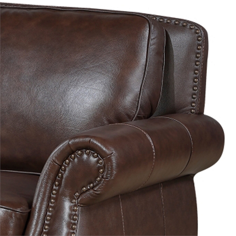 Ronny Sofa- Nailhead Trim- Rolled Arms- Brown Wood Feet- Brown Leather