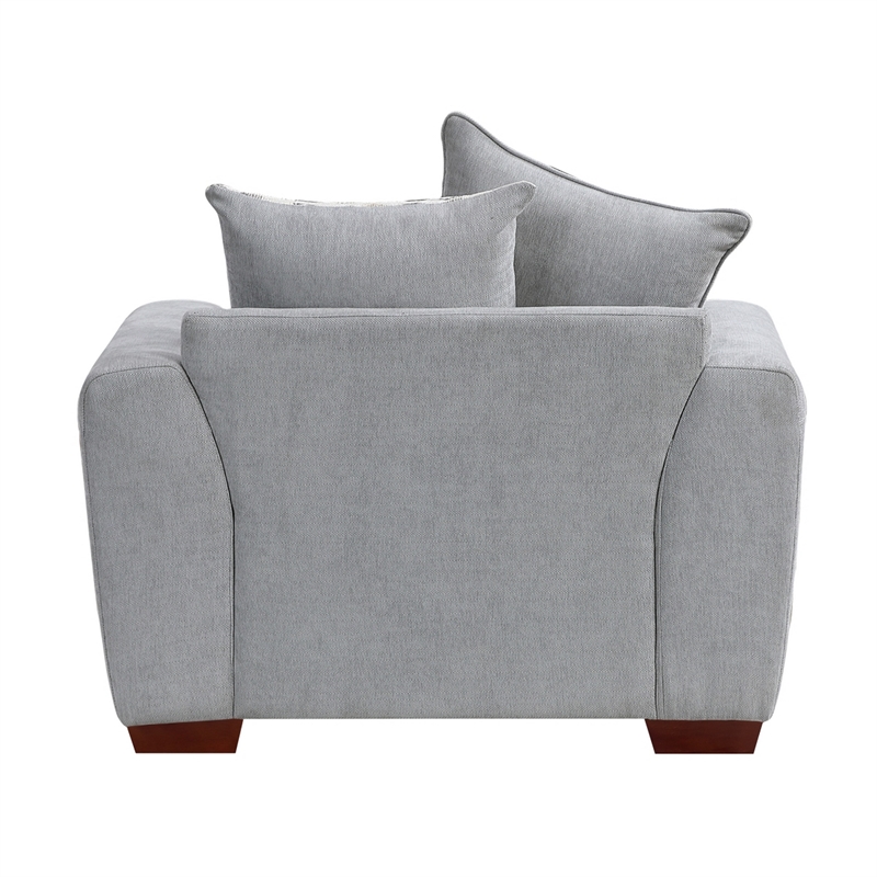 Gini Accent Chair with 3 Accent Pillows- Nailhead Trim- Gray Chenille