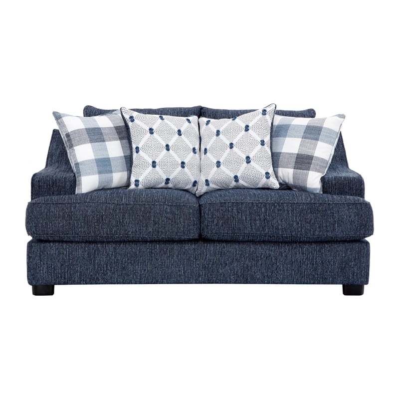 Marie Loveseat- Reversible Cushions- 4 Accent Pillows- Blue Chenille
