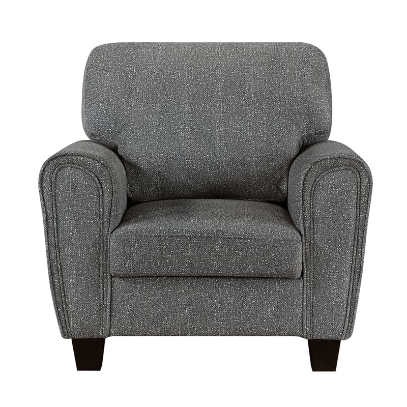 Loi Accent Chair- Flared Arms- Foam Cushions- Dark Gray Chenille- Black