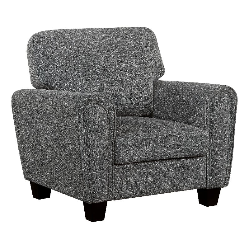 Loi Accent Chair- Flared Arms- Foam Cushions- Dark Gray Chenille- Black