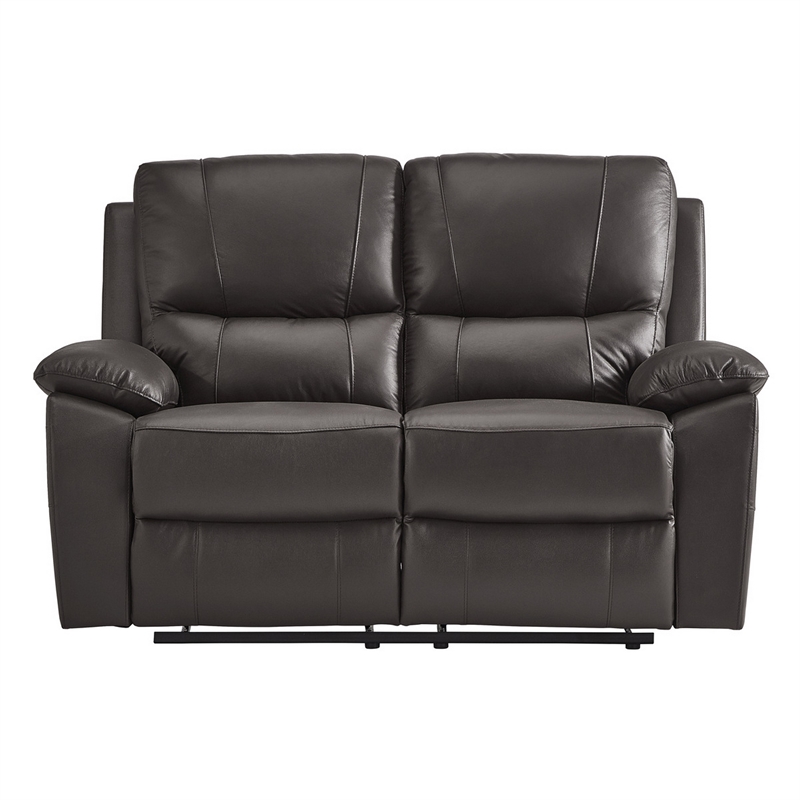 Drake Manual Double Reclining Loveseat- Foam Cushions- Brown Faux Leather