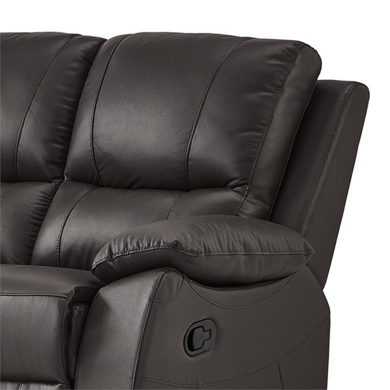Drake Manual Double Reclining Loveseat- Foam Cushions- Brown Faux Leather