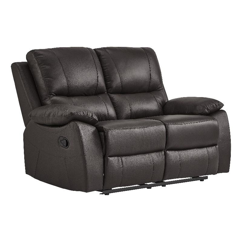 Drake Manual Double Reclining Loveseat- Foam Cushions- Brown Faux Leather