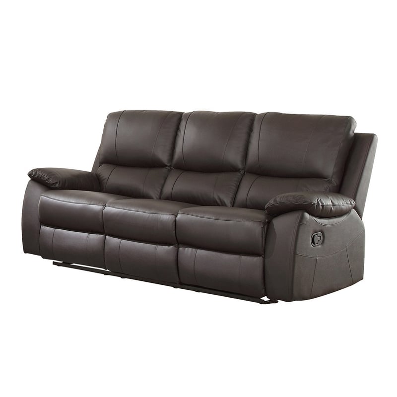 Drake Manual Double Reclining Sofa- Foam Cushions- Brown Faux Leather