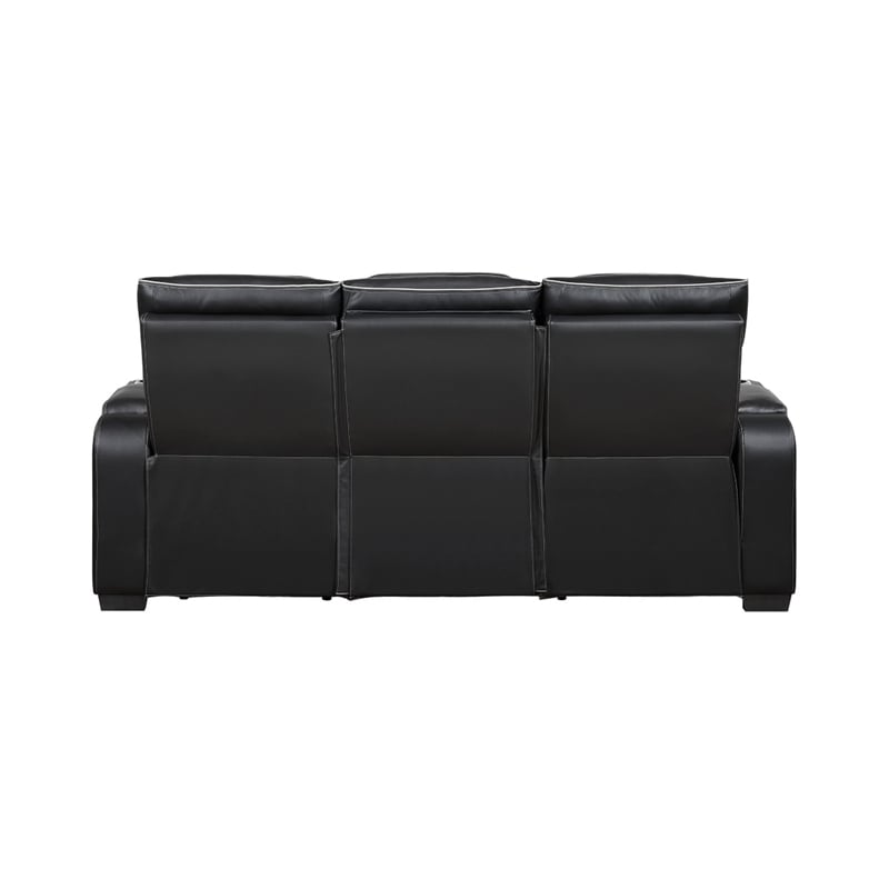 Fiya Power Double Reclining LED Sofa- USB Ports- Black Faux Leather
