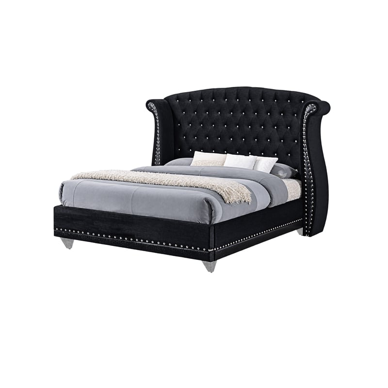 Queen Bedroom Set- Upholstered Design- Black- 2 Piece Set with Nightstand