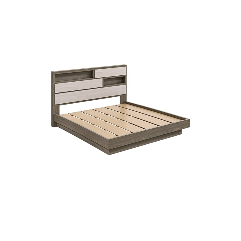 King Bedroom Set- Storage Gray and Nickel- 3 Piece Set with 2 Nightstands