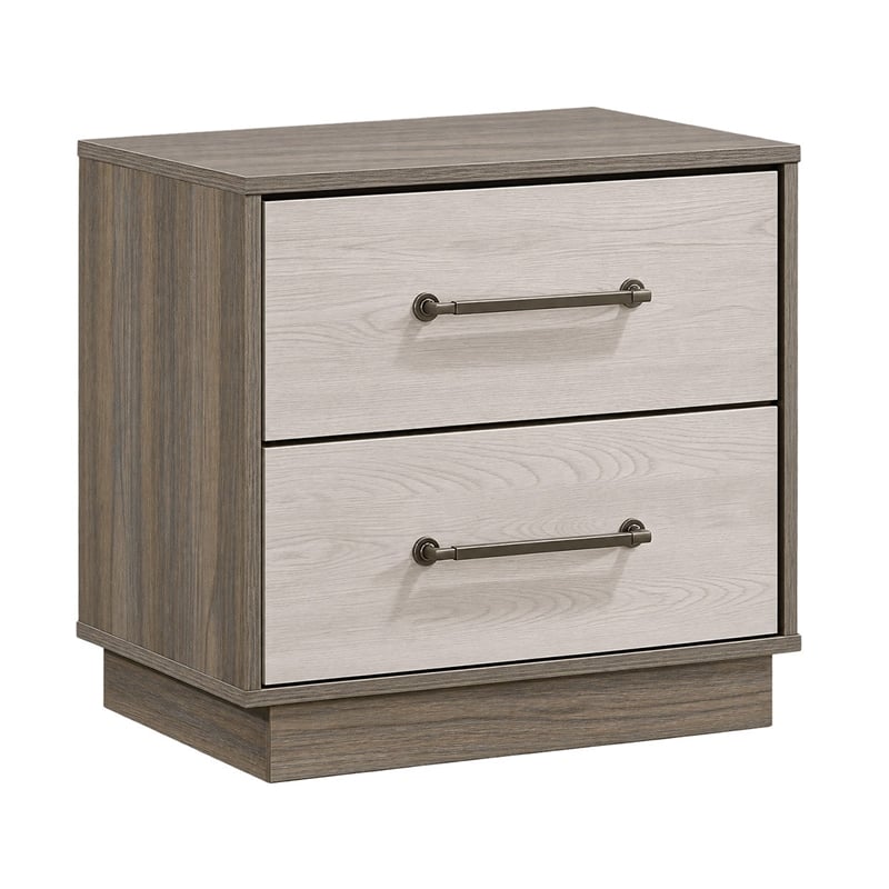 King Bedroom Set- Storage Gray and Nickel- 3 Piece Set with 2 Nightstands