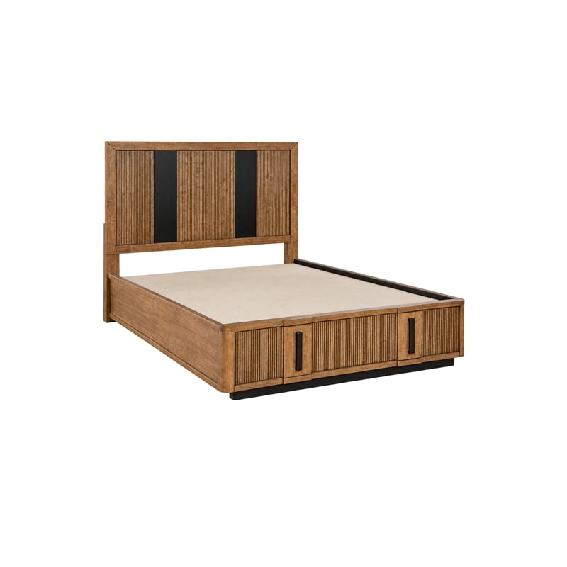 King Bedroom Set- Storage- Brown and Black- 2 Piece Set with Nightstand
