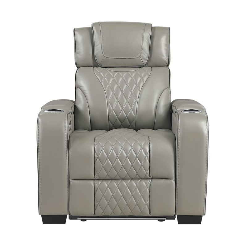 Akon Power Recliner- Heat Massage- USB- LED Light- Gray Genuine Leather