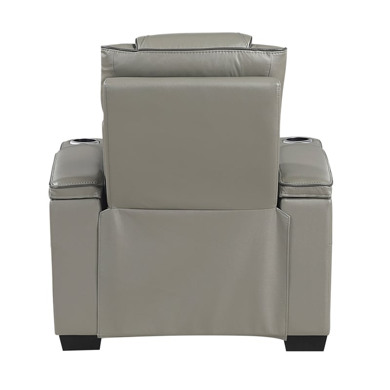 Akon Power Recliner- Heat Massage- USB- LED Light- Gray Genuine Leather