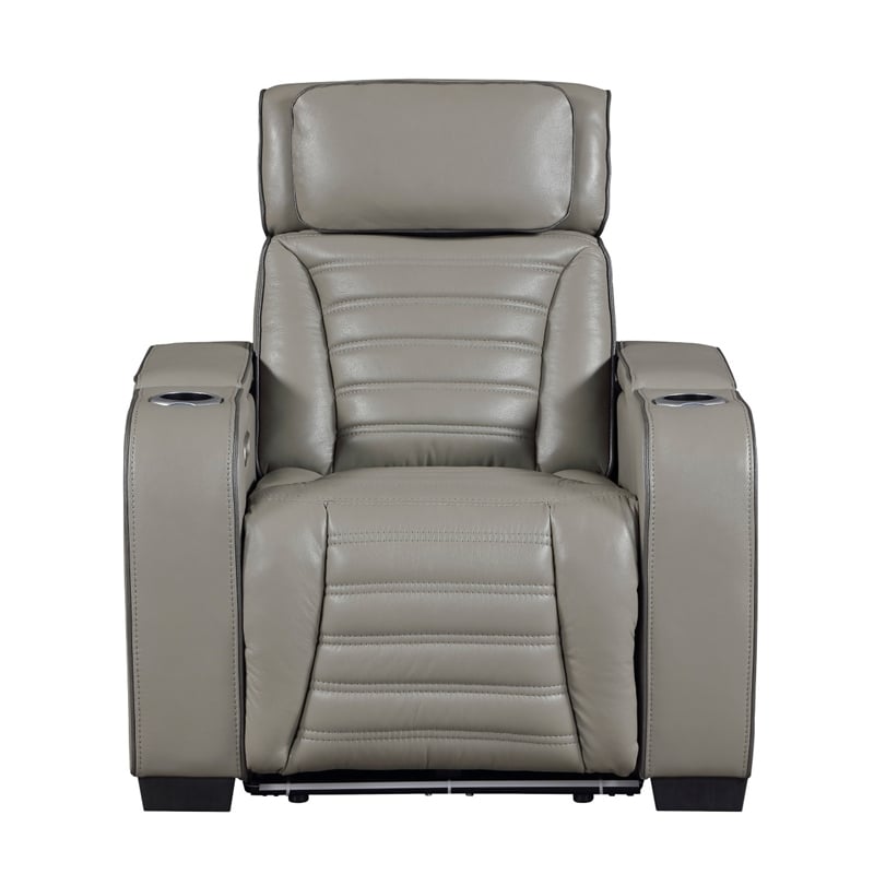 Cyrus Power Recliner- Headrest- Heat Massage- USB Ports- LED- Gray Leather